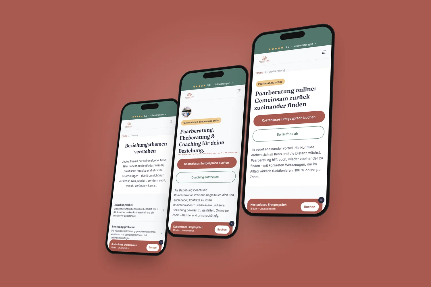beziehungscoaching.de auf drei Smartphones in 3D-Perspektive — Beziehungsthemen, Startseite und Paarberatung