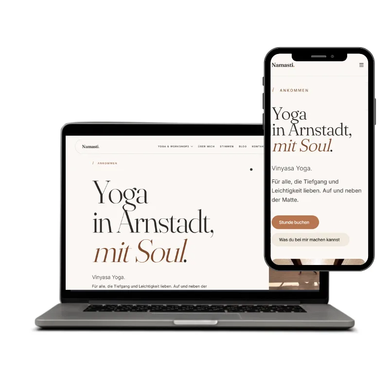 yoga-arnstadt.de — Namasti Yoga auf Laptop und Smartphone