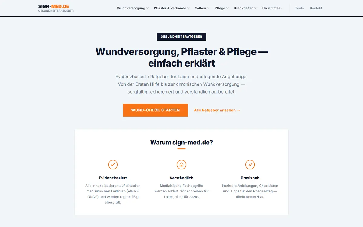 Startseite sign-med.de — Gesundheitsratgeber für Wundversorgung, Pflaster und Pflege