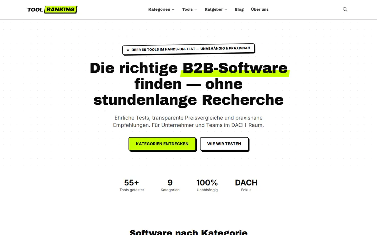 Startseite toolranking.de — B2B-Software-Vergleichsportal