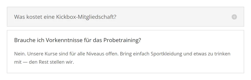 Divi 5 Akkordeon: per Klick geöffneter Eintrag, per erneutem Klick wieder schließbar