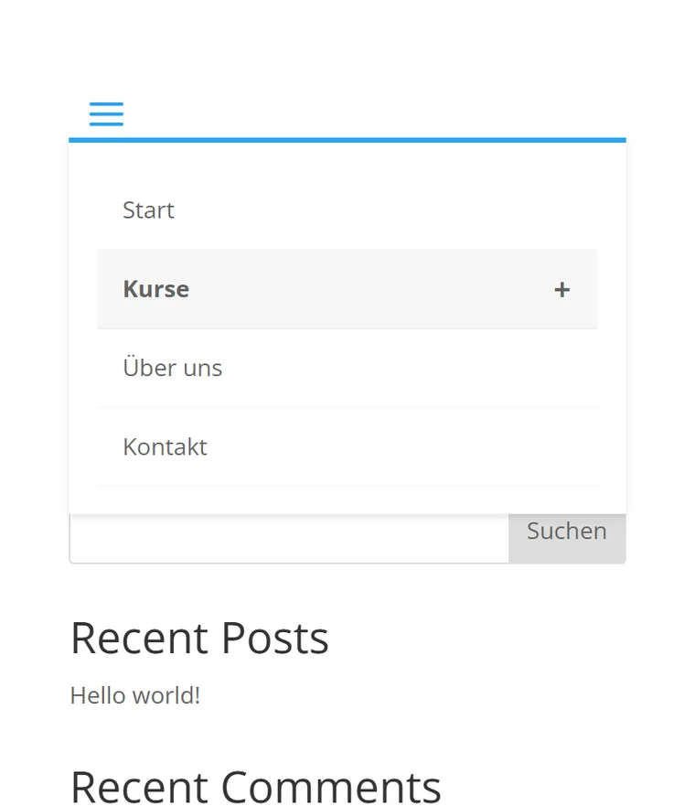 Divi 5 Mobile-Menü mit eingeklapptem Untermenü und Plus-Symbol