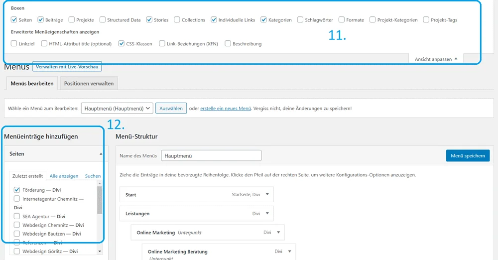WordPress Menü Ansicht anpassen