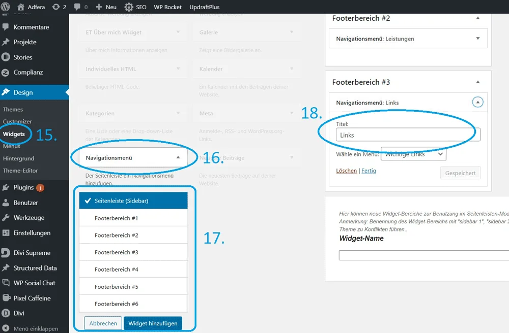 WordPress Menü-Widgets Bereiche