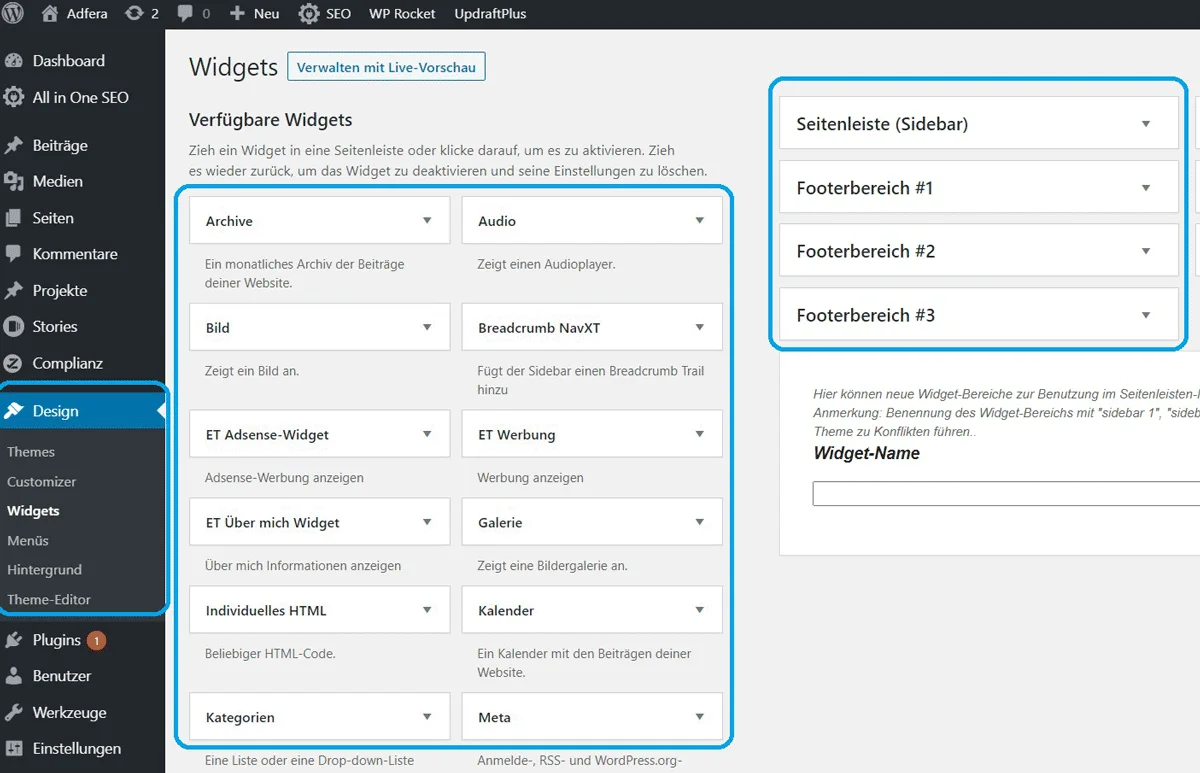 WordPress Widgets Übersicht
