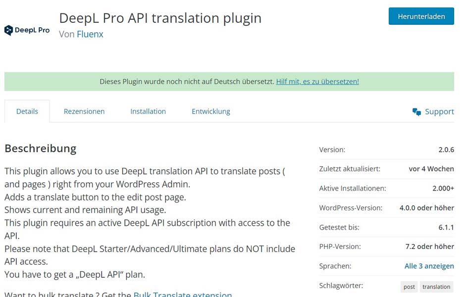 Deepl Pro API Plugin WordPress