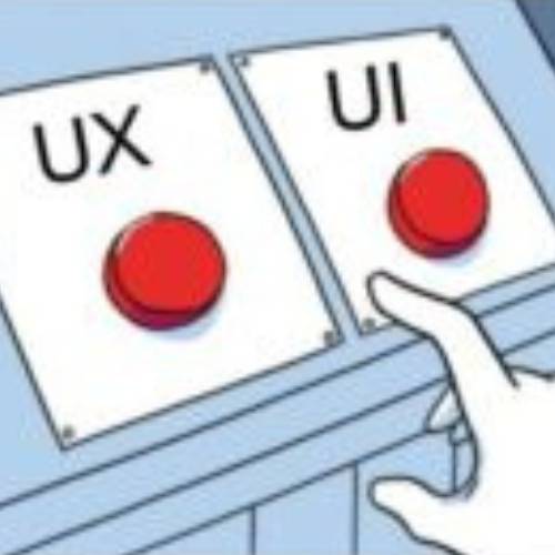 Zwei Knöpfe mit der Aufschrift UX und UI